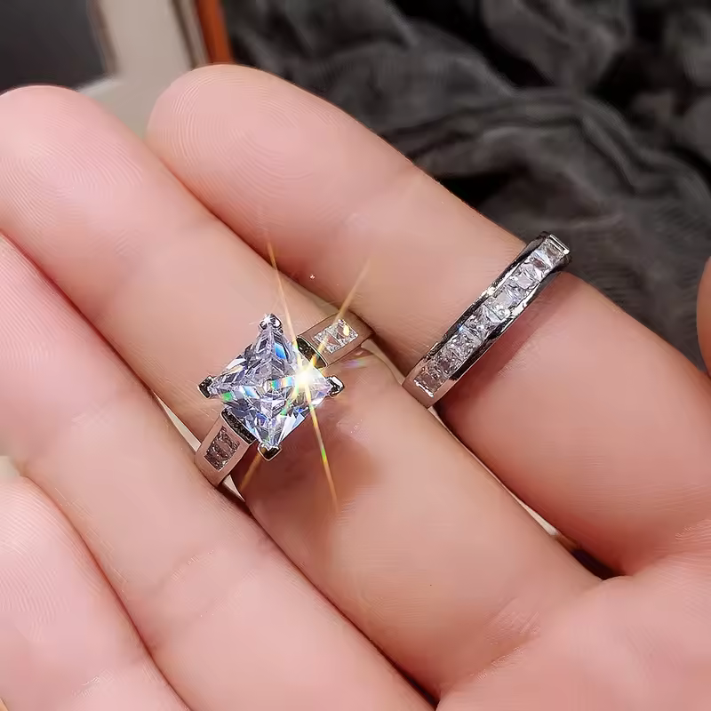 CAOSHI Fashion Wedding Ring Set Review, Square Zirconia Bridal Jewelry for Women image 5