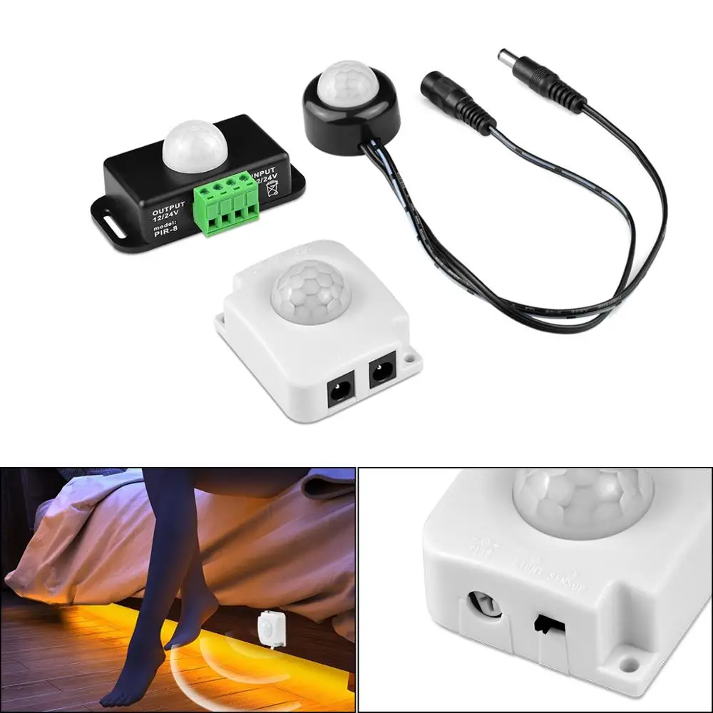 

DC 12V 24V LED Light PIR Motion Sensor Switch lamp DC-5 DC-10 PIR-8 TDL2025 Time Delay Adjustable For 2858 5050 LED Strip Light