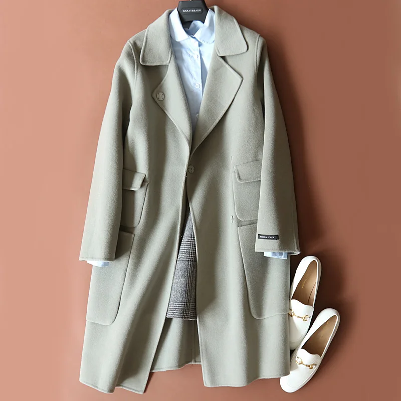 

Double Side Autumn Wool Coat Women Overcoat 2020 New Elegant Long Sleve Pockets Trench Coat For Women Outwear LX1875