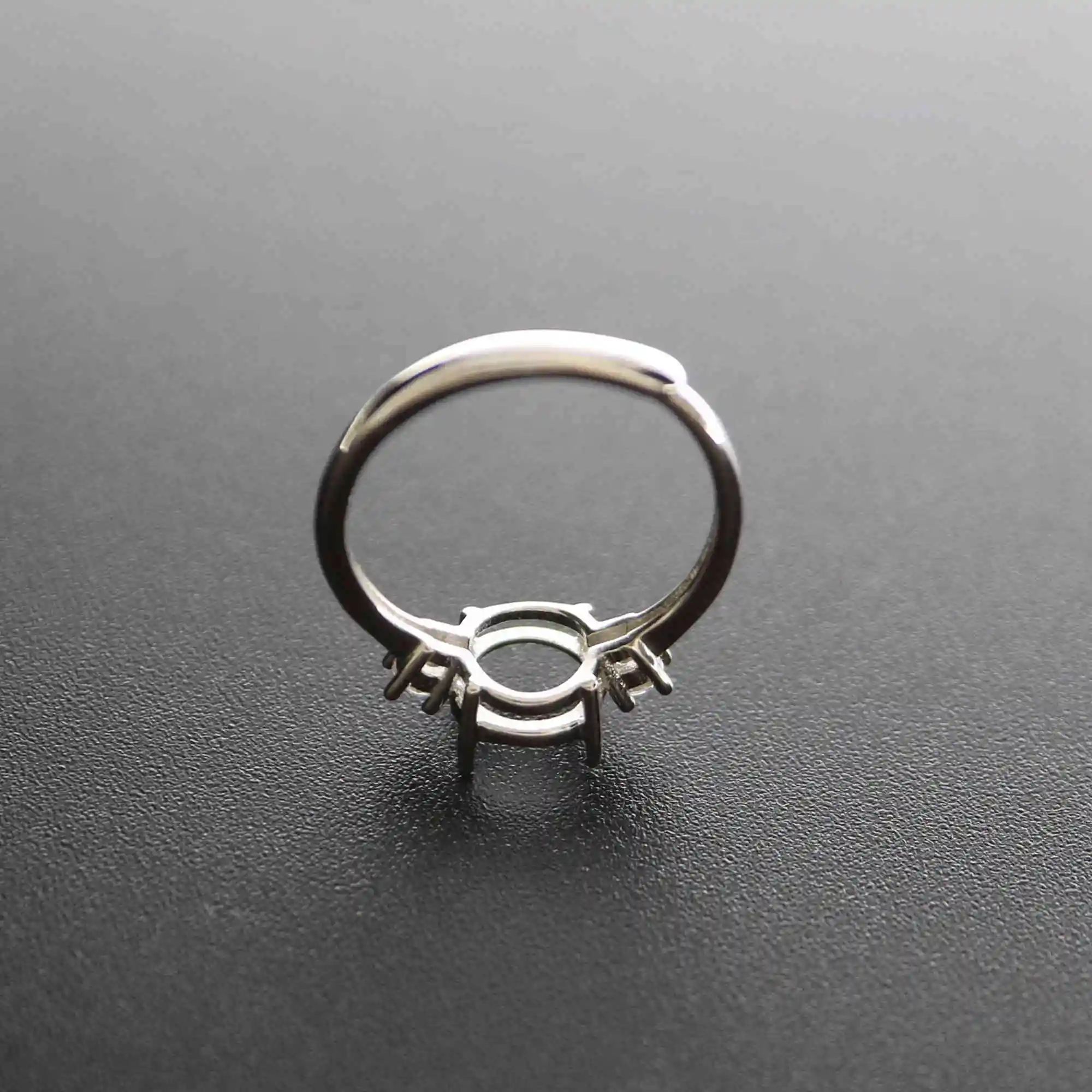 5-8MM round simple silver Gemstone CZ stone prong bezel solid 925 sterling silver adjustable ring settings 1214033