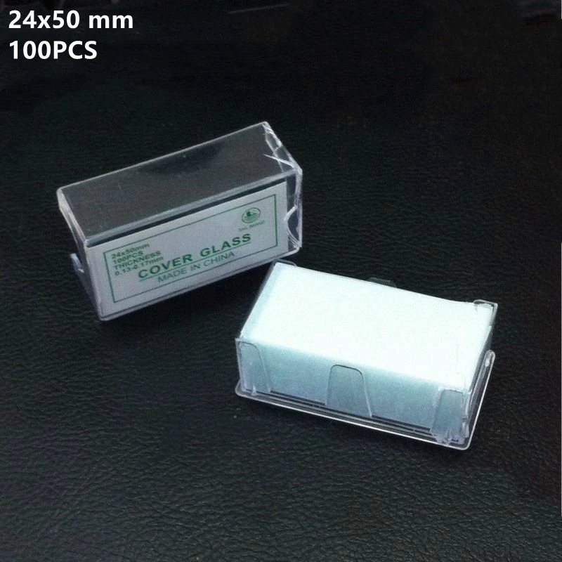 100PCS 24x50 mm Microscope Glasses Slides Cover Slips Blank Thickness 0.13-0.17mm Transparent Microscope Accessories Laboratory