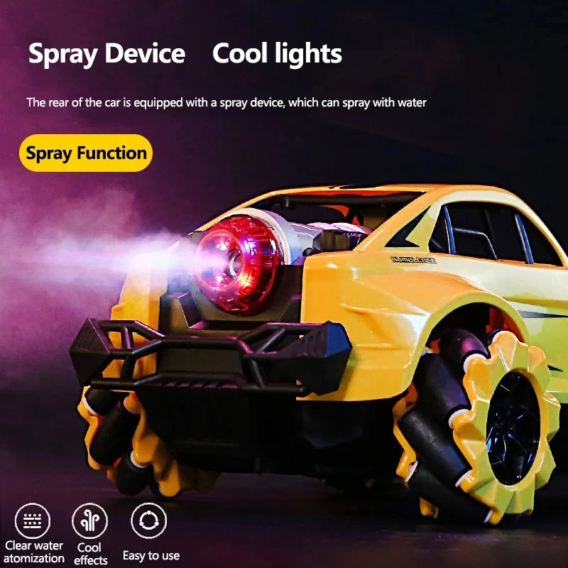 2.4G Remote Control RC Spray Stunt Car Twisting Vehical With Light Sound Effect Drift High Simulation Spray RC Toy Demo Programm