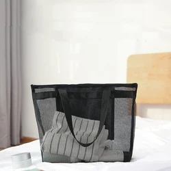 Women Clear Mesh Transparent Bag Large Capacity Travel Summer Beach Shoulder Bags Female Casual Solid Color Holiday Tote Bags