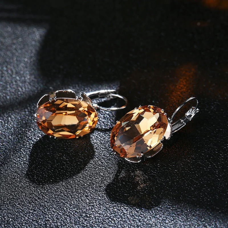 New Hot Sell Oval Shape Crystal Earring 5 Colors Cubic Zirconia Stone Hoop Earrings for Women and Girls Fashion Party Jewelry