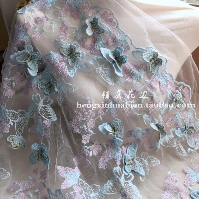 High-end 3D Butterfly Flower Bead Embroidered Lace Fabric Handmade Dress Dress Mesh Gauze Material