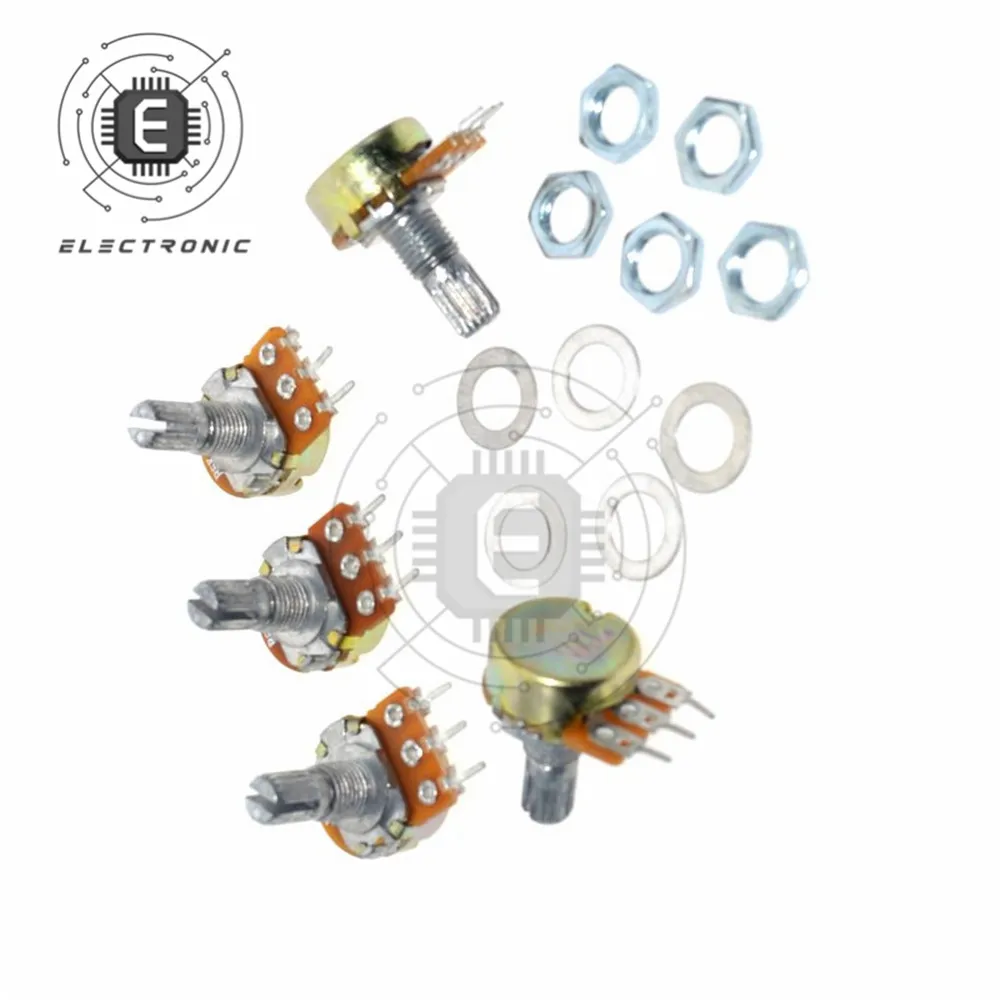WH148 1K 2K 5K 10K 20K 50K 100K 250K 500K potenziometro rotativo conico lineare a 3pin albero 15mm con dadi e rondelle