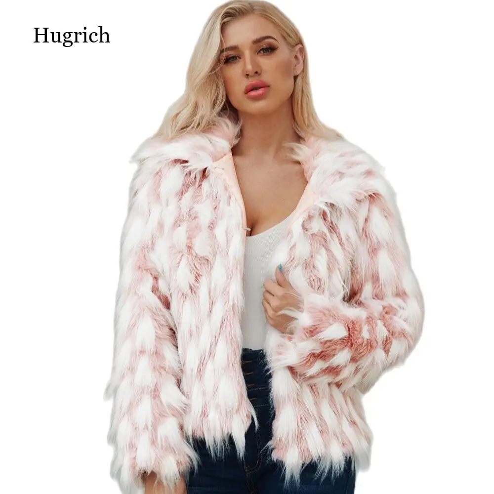 New Fashion Autumn & Winter Clothing Women Long-Sleeved Tops Faux Fur Coat Lapel Blouse Imitation Fur Coat Mixed Color Wool Coat