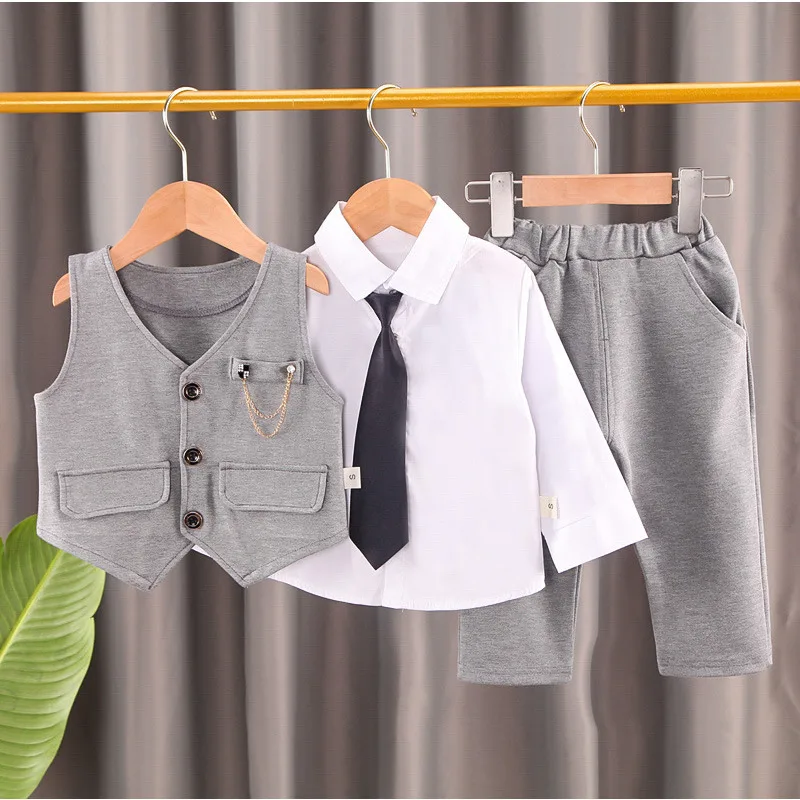 New Spring Autumn Baby Clothes Suit Children Boys Vest Shirt Pants 3Pcs/Sets Toddler Fashion Casual Costume Kids Formal Clothing