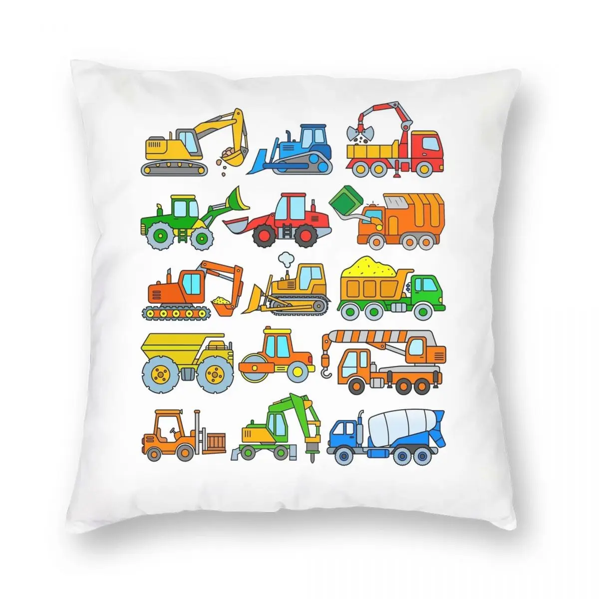 Construction Vehicles Machinery Excavator Square Pillowcase Polyester Linen Velvet Pattern Zip Decor Room Cushion Cover