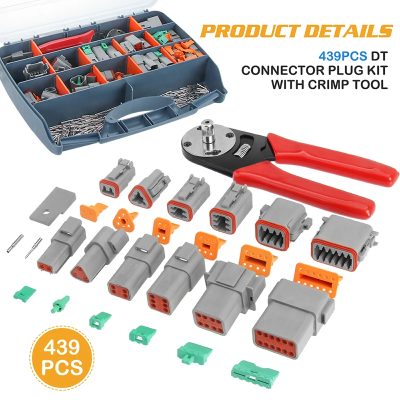 ELECTRAPICK 439Pcs DT Series Waterproof Wire Connector Kit  Automotive Sealed Plug With 1PC Crimp Hand Tool