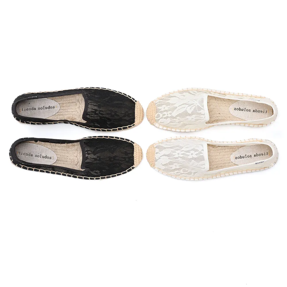 Espadrilles à enfiler pour femmes, chaussures plates, dentelle tissée à la main, chaussures à la mode, printemps et été