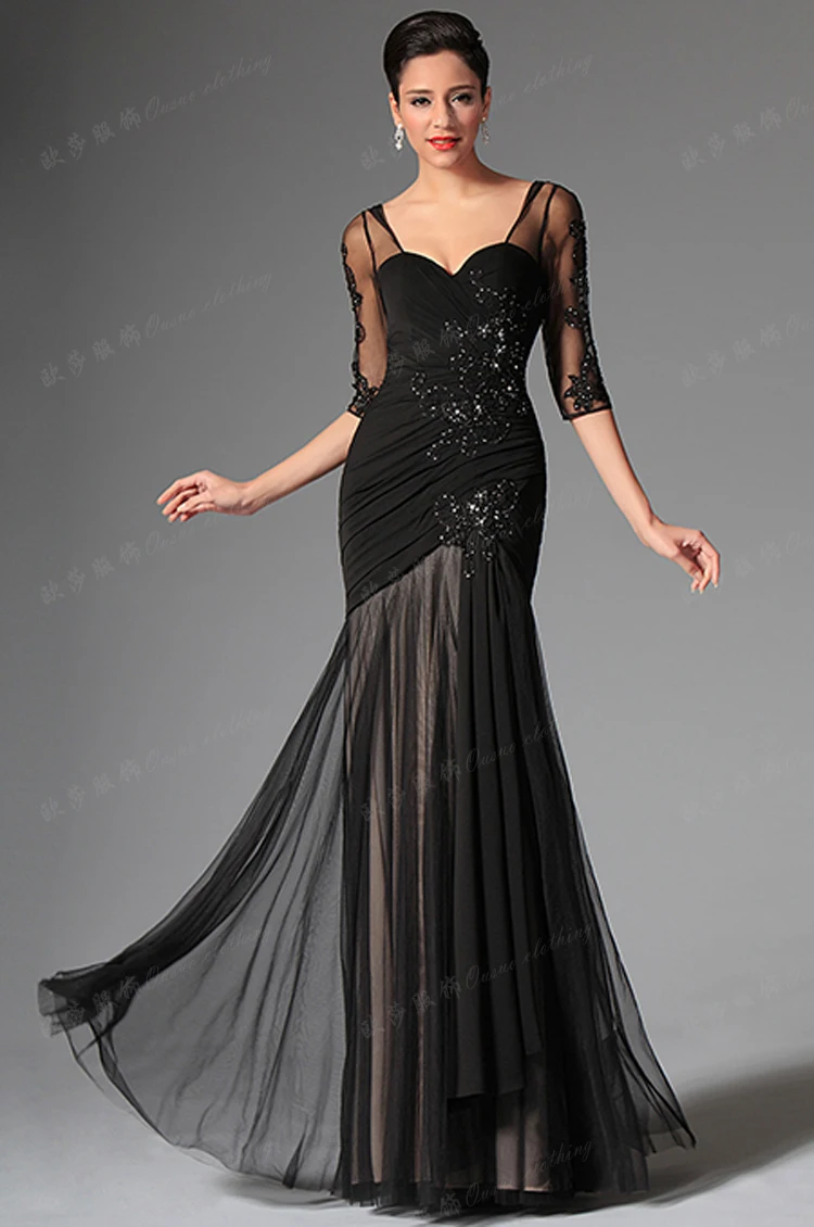 Robe de soirée noire sexy, nouveau style, manches mi-longues, 2020