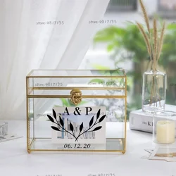 Tarjetas de boda con nombre personalizado, caja de regalo, pegatina de vinilo con letras iniciales personalizadas, calcomanías de pared, Mural de caja de boda