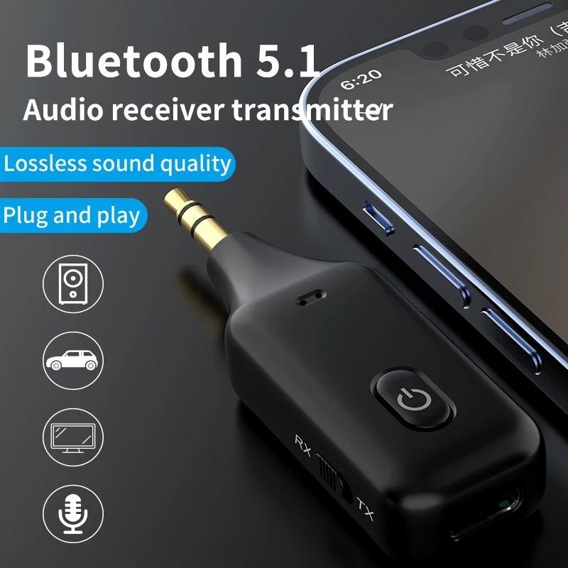 2 IN 1 Bluetooth 5.1 Receiver Transmitter 3.5mm AUX Hardsfree Audio Adapter for Car Home TV Headphones