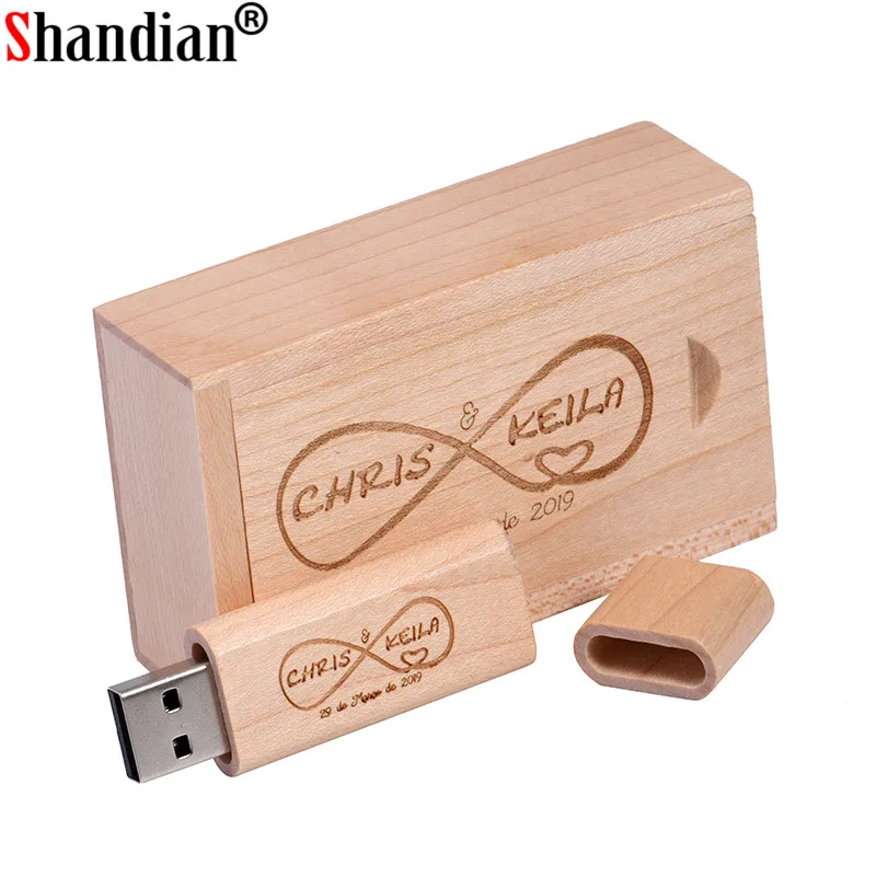 

SHANDIAN Free custom logo wooden usb flash drive with box pen drive 64gb 32gb 16gb 4gb U disk memory card pendrive personal gift