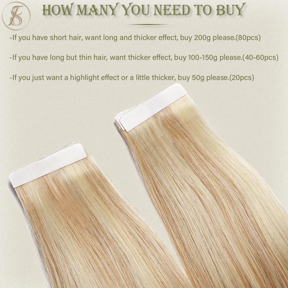 Tess Tape In Human Hair 2.5g/pc Double Drawn Natural Hair Extensions Glue Adhesive Seamless Invisible Blonde Ombre Piano Color