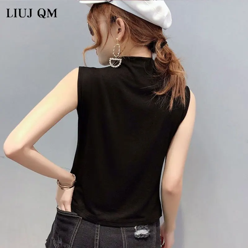 2024 New Summer Casual Loose Korean Clothes Harajuku Diamonds T-shirt Women Cotton Fashion Sleeveless Tops Ropa Mujer Shirt Tees