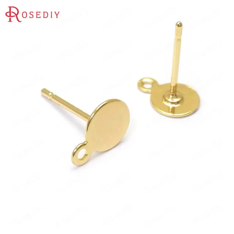 (C939)20 pieces 6mm 8mm 10mm Gold Color Brass with Hanging Hole Round Stud Earrings High Quality Diy Jewelry Findings