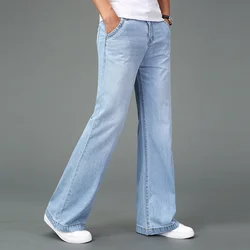 Pantalones vaqueros Acampanados para hombre, pantalones de pierna grande, ropa suelta, pantalones vaqueros azules clásicos, primavera y otoño