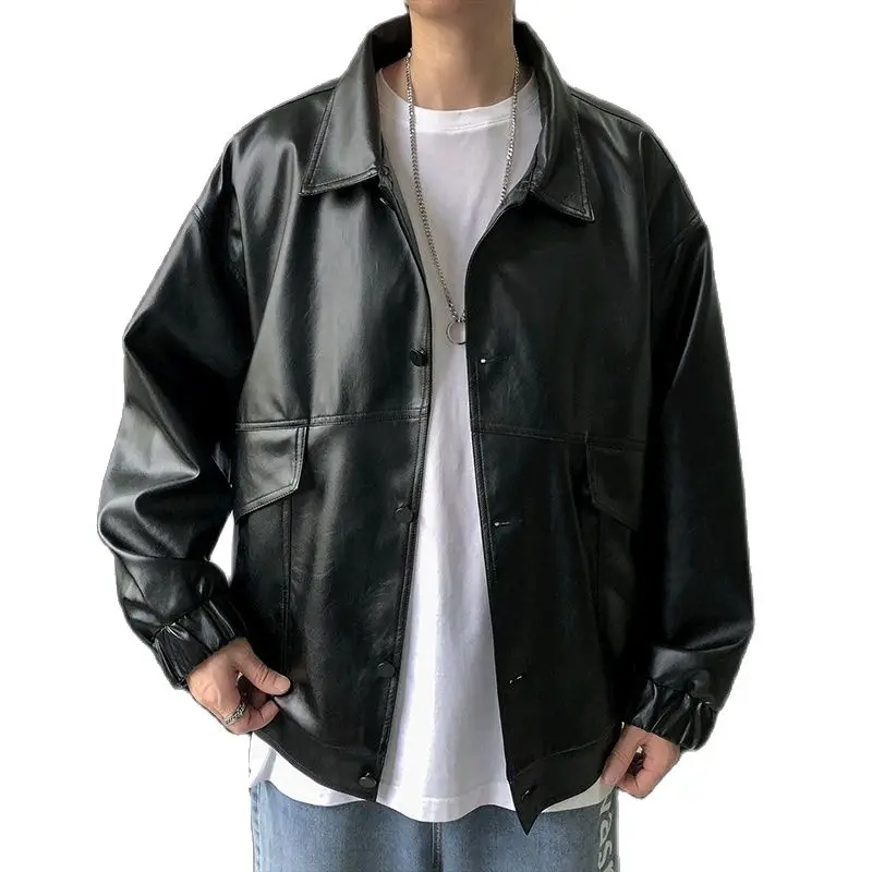 

Nice Streetwear Loose Soft Leather Jacket Men Single Breasted Jacket Men Casual Biker Jacket Man Oversize Faux Leather Jackets