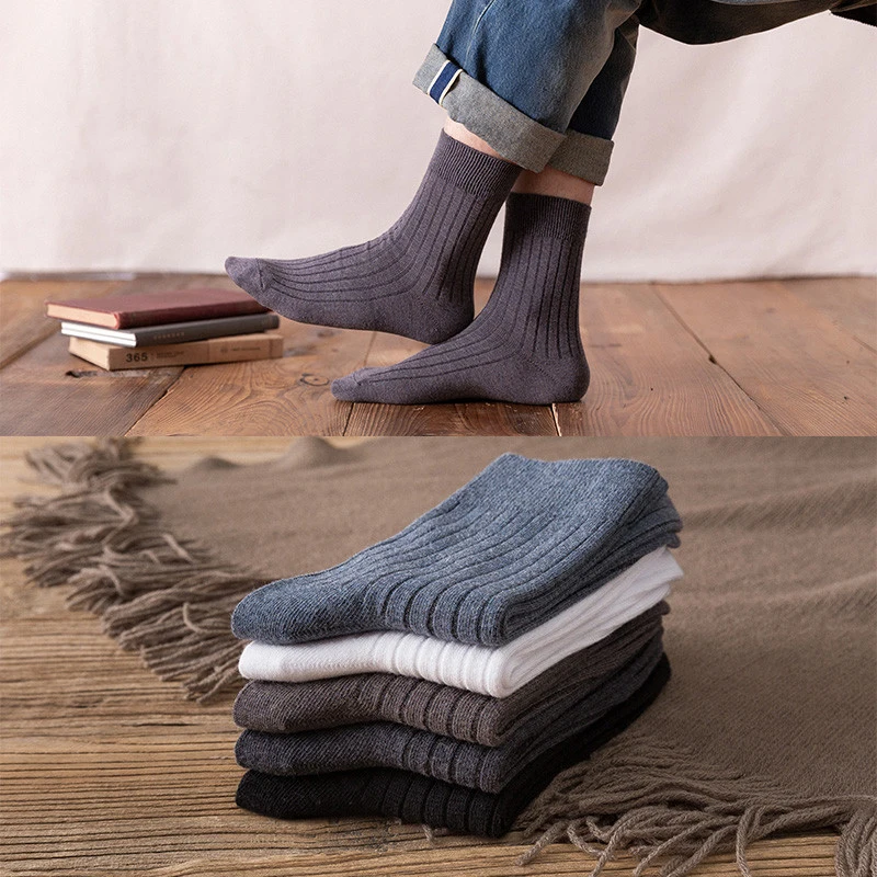 

Men Cotton Solid Color Vertical Stripes Socks Breathable Business Casual Male Dress Socks High Quality For Europe And America
