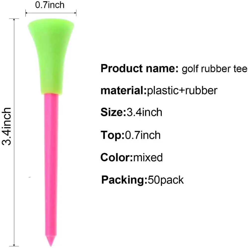 Crestgolf 83mm/70mm/54mm Multi Color Plastic Golf Tees Durable Rubber Cushion Top Golf Tee Golf Accessories 50pcs/Pack