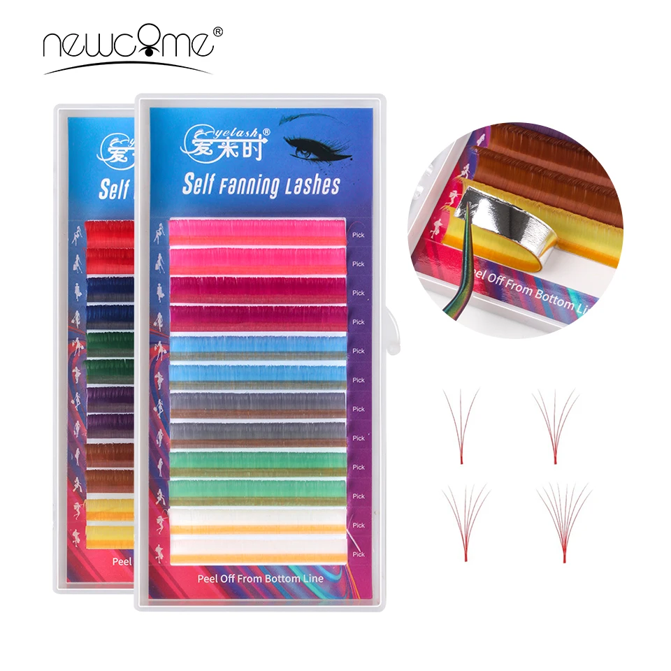 

NEWCOME Multi Color Easy Fan Lashes Eyelash Extension Natural Silk Mink Eyelashes Colorful Auto Blooming Eye Lash Makeup Tools