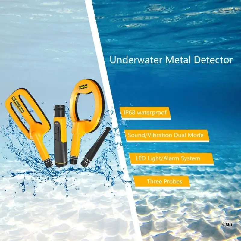 Underwater Fully Waterproof Metal Detector w/ 3 Probe Pulse High Sensitive Portable Handheld Pulse 60m Diving Treasure