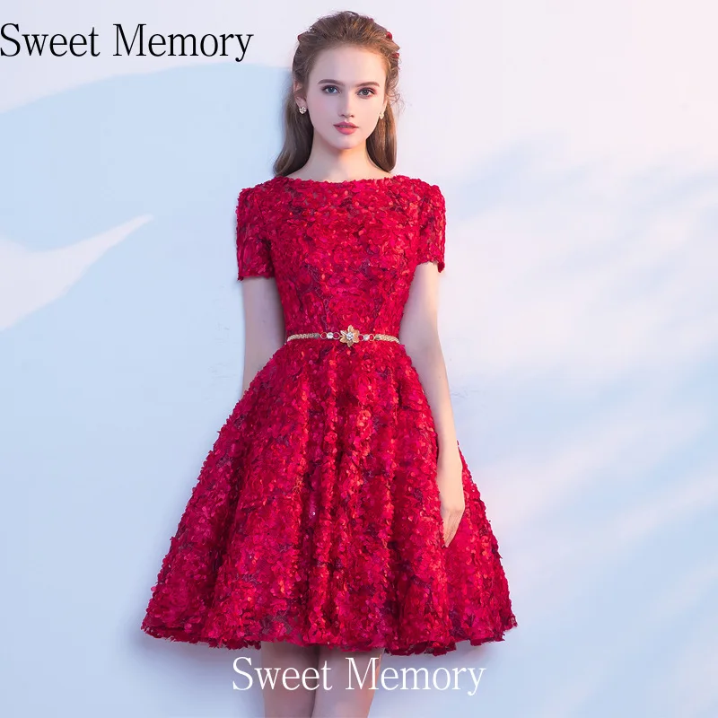 Customized O0105 Sweet Memory Short Wine Red Khaki Pink Prom Dresses Sky Blue Black Wedding Party Dress Lace Bridesmaid Robe