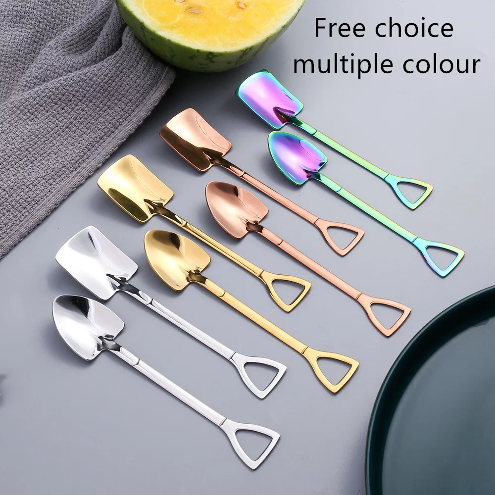 

Stainless steel watermelon spoon shovel coffee dessert spoon ice cream fruit salad spoon creative shovel flat spoon gift box