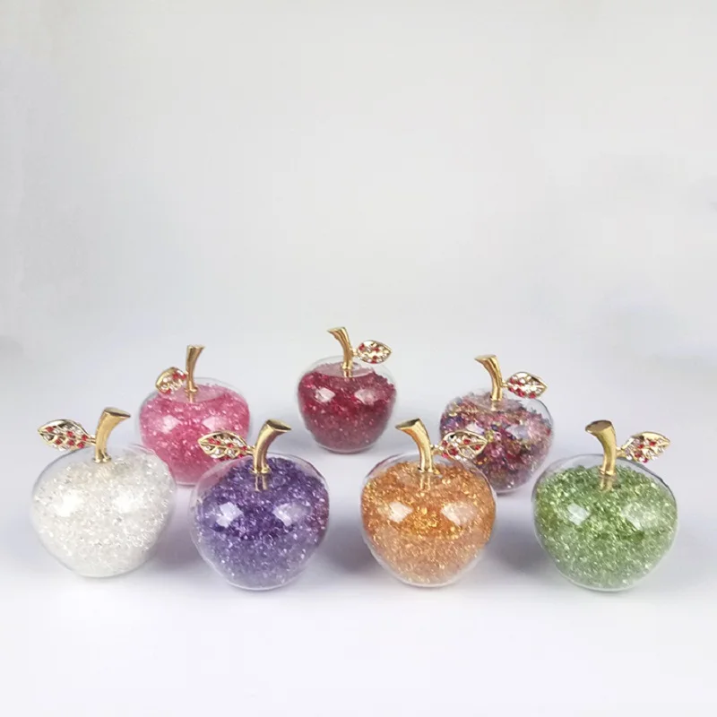 60x70mm Crystal Craft Glass Apple Paperweight With Diamond Natural Stone Home Decor Ornament Fruit Figurines Gift Souvenir