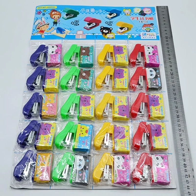 20Pcs Random Color Mini Cartoon Staplers Set 10 Sheets Capacity Staples Included Pocket Stapler for Class Rewards Stationery