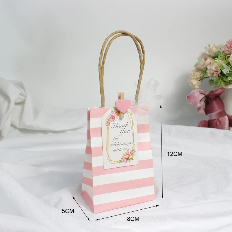 AVEBIEN 10pcs Wedding Gifts for Guests Stripes/Dots Gift Bags with Handles Gift Packaging Bags for Birthday/Wedding/Baby Shower