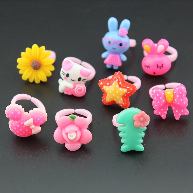 20pcs Love Cute Sweet Kids Rings Design Flower Animal Children Jewelry Fashion Accessories Gifts Finger Rings Diy Craft Toys