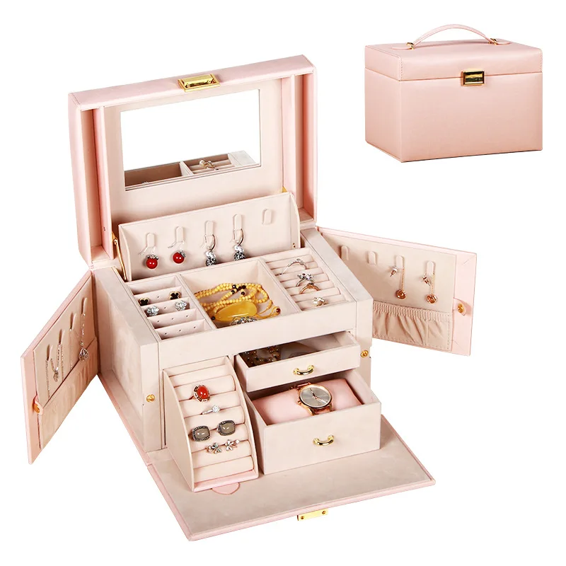 

Jewelry Box Princess European Wooden Large Capacity Multi-layer Lockable Earrings Nail Necklace Storage Box Dressing Case