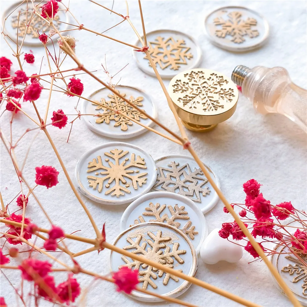 Retro Merry Christmas Snowflake Seal Wax Stamps Copper Brass Head for DIY Scrapbooking Wax Sealing Stamp Envelope Decoration