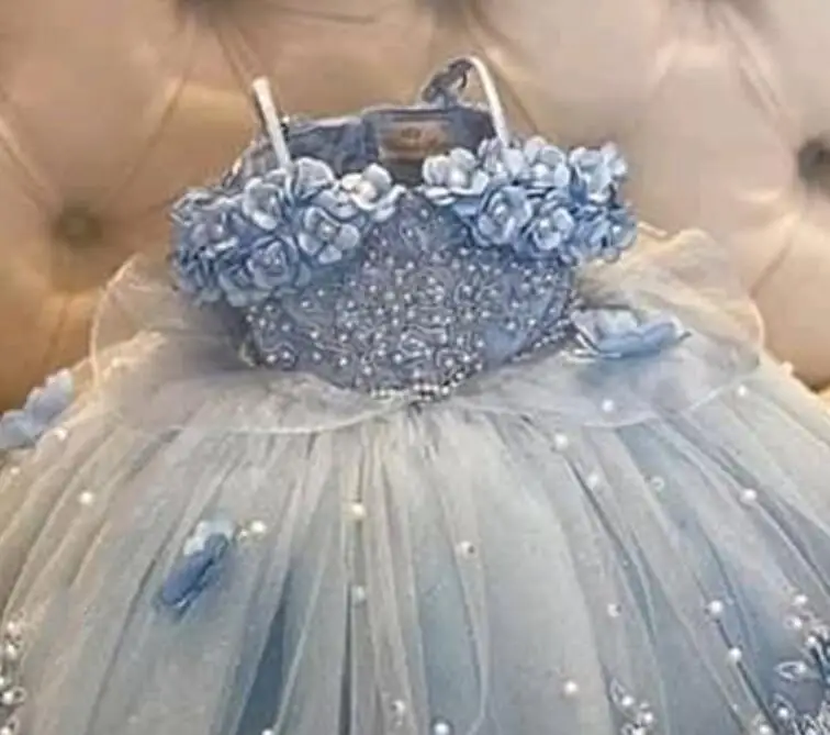 Abiti da spettacolo per ragazze con perle blu cielo chiaro Appliqued abito da ragazza di fiore con perline per matrimoni abiti da compleanno per principessa per bambini