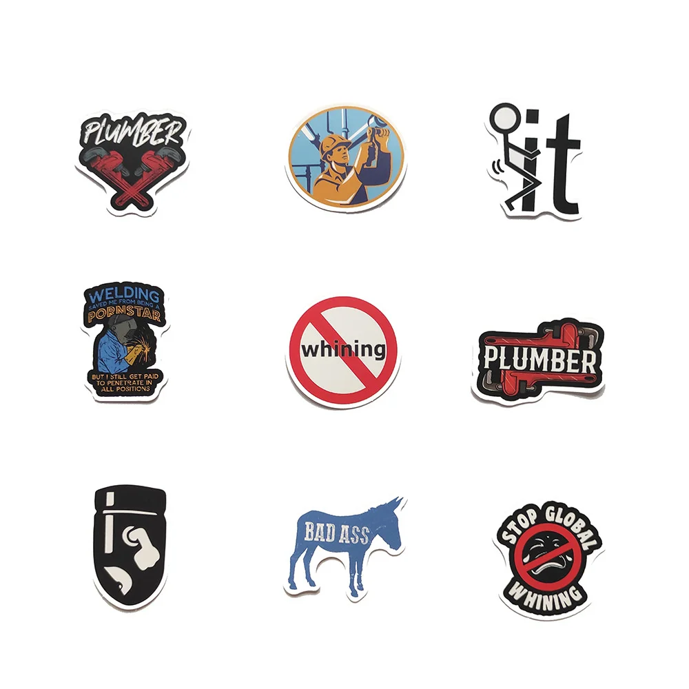 10/30/50PCS Worker Tools Hard Hat Graffiti Sticker Skateboard Helmet Luggage Guitar Gift Toy PVC Waterproof Sticker Wholesale