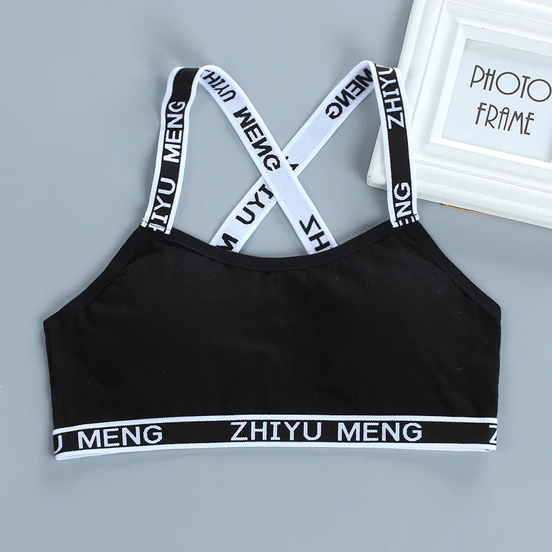 New Girls Bra Developmental Vest-style Beauty Back Can Be Worn Tube Top Pure Cotton Alphabet Sports Training Bra 8-16 Years Old