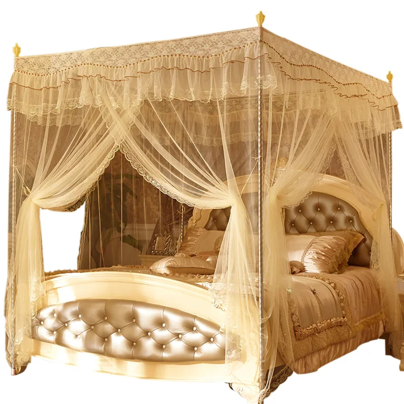 Summer 1.8m Household Bracket with Three Open Doors Mosquito Net  Princess Style Net Curtains Four Corner Post Home Decor