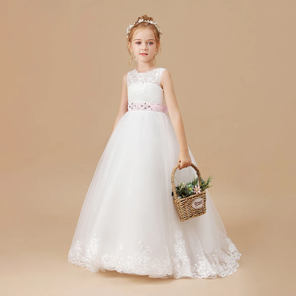 Floor-Length Flower Girl Dress For Kids Birthday Evening Party Wedding First Communion Ball-Gown Pageant Celebration Event Prom