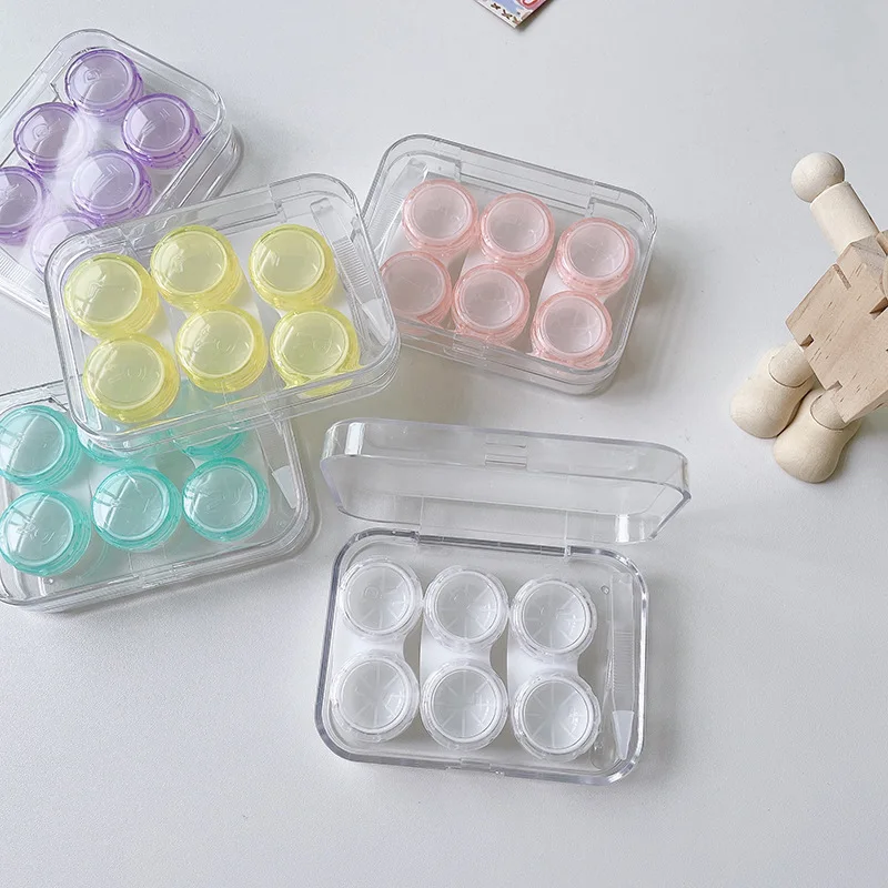 Simple Tansparent Contact Lens Case 3 Pairs Double Dox Colored Contacts Storage Case Travel Portable contact case