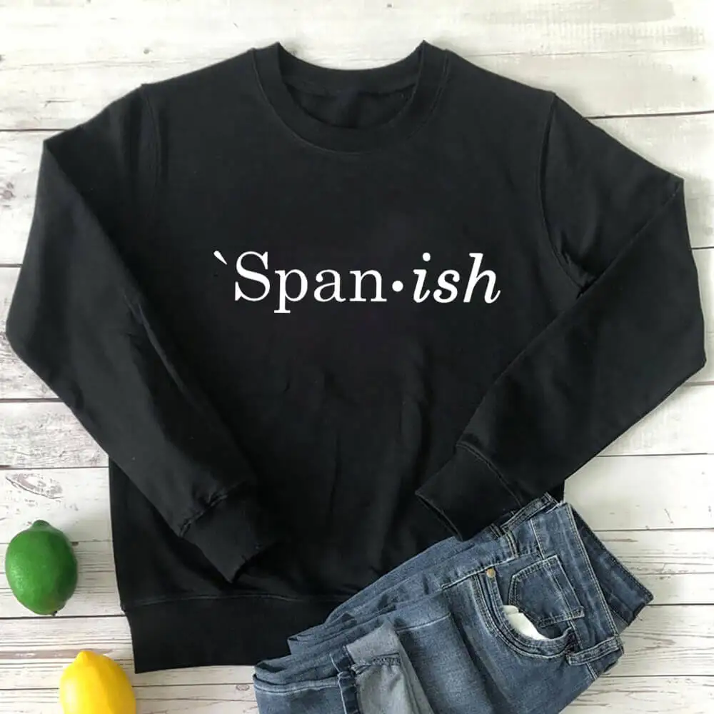 

Spanish 100%Cotton Letter Printed Unisex Sweatshirts Women Spring Mexicana Casual O-Neck Pullover Long Sleeve Tops Latina Gift