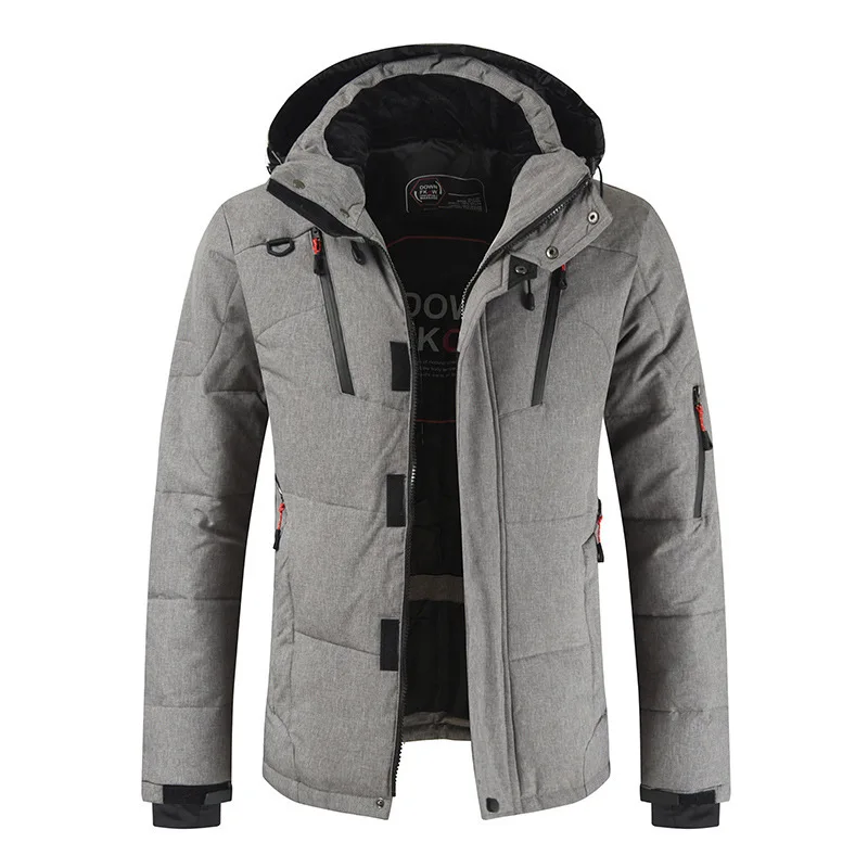 Inverno downjacket masculino com capuz sólido grande tamanho grosso zíper quente à prova de vento casual moda qualidade masculino regular casaco
