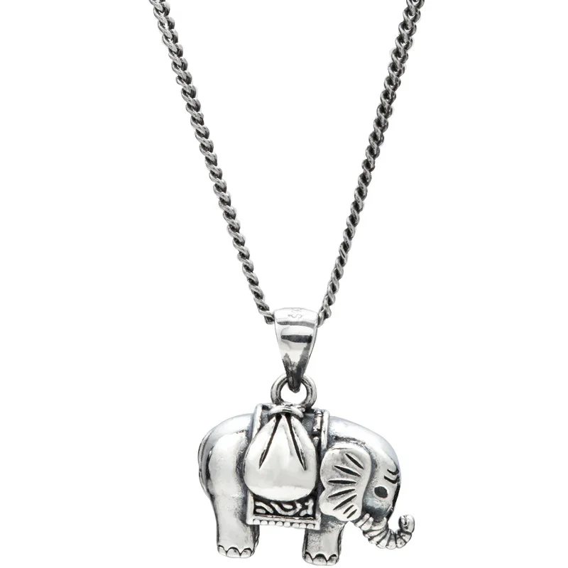 BONLAVI Thai Elephant Necklace Pendant S925 Sterling Silver Retro Purse Bag Elephant Sweater Chain Couple