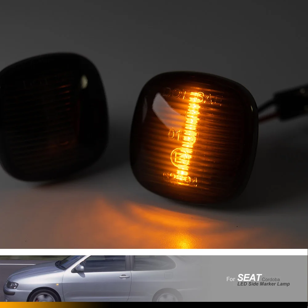 2 Pcs For Seat Ibiza Cordoba II LED Smoked Lens Turn Signal Lights Front Bumper Side Marker Lamps 1999 2000 2001 2002