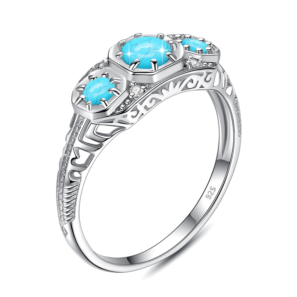 Szjinao Silver 925 Real 3 Stone Turquoise Rings For Women Wedding Party Anniversary Gift To Wife Vintage Luxury Woman Jewelry