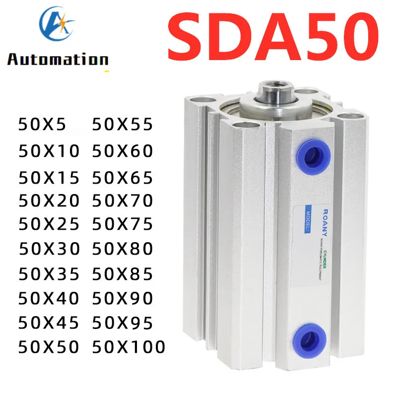SDA Type Bore 50mm stroke 5/10/20/25/30/40/50/80/100mm double acting SDA50 compact air pneumatic piston cylinder Female