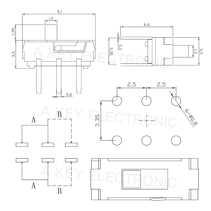20 قطعة MSS-22D18 6-Pin 2-Pin مستقيم الإدراج الصغيرة تبديل مقبض الارتفاع 2/3 مللي متر صف مزدوج العمودي دبوس انزلاق التبديل 2P2T