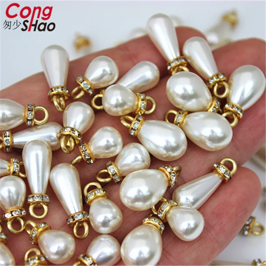 20 pz 10*14mm Cucito Perle Bianche Perline Lacrima Perla Applique Decorazione Braccialetto Perline Del Pendente Per I Vestiti Creazione di Gioielli